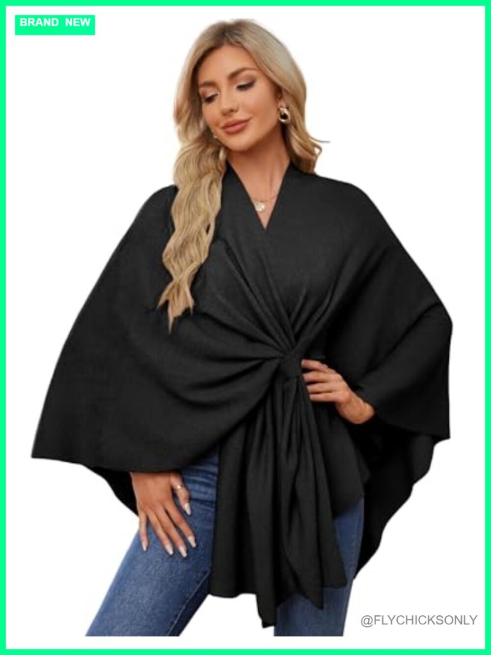 Elegant Open Front Poncho Shawl Wrap Sweater for Women